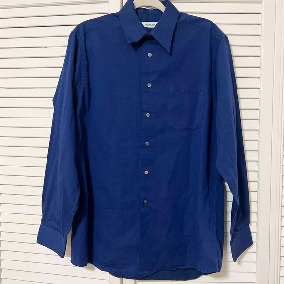 Calvin Klein long sleeves buttons down shirt blue navy size 15.5 - 34/35 - Picture 6 of 9